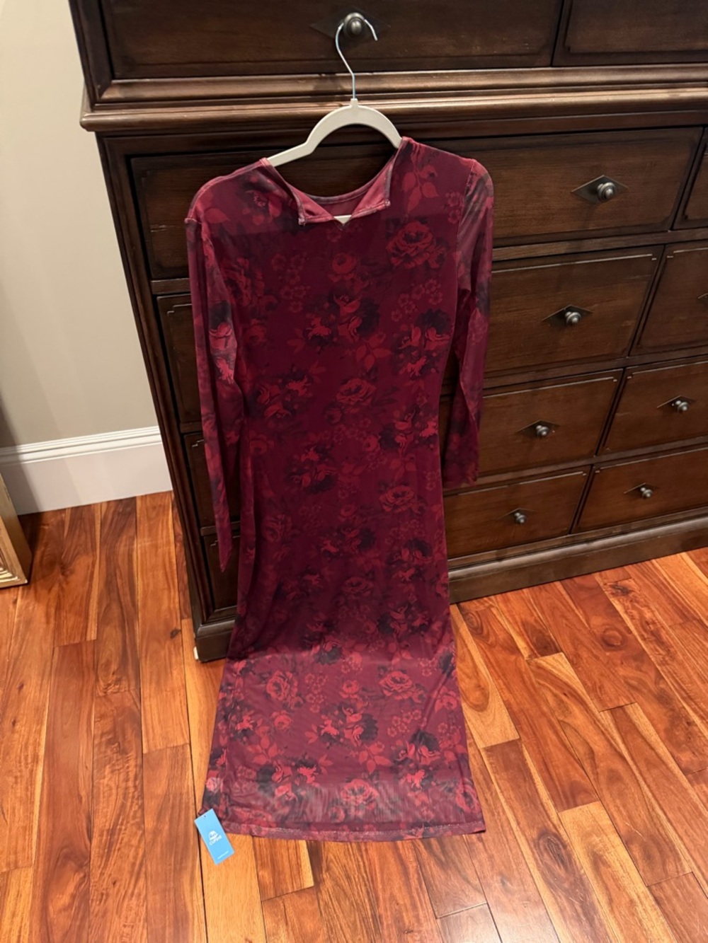 Cupshe Burgundy Floral Long Sleeve Dress